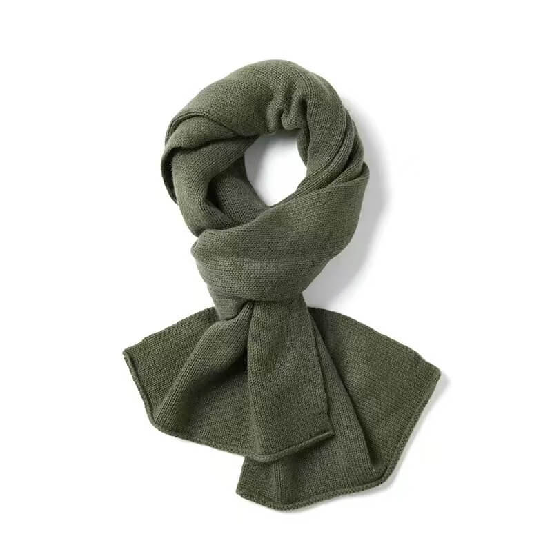 100% cashmere small scarf olive green lightweight unisex 152x26cm