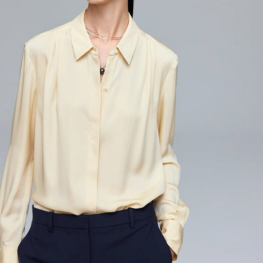 100% mulberry silk long sleeve blouse in butter yellow 24 momme