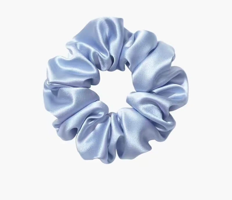 22 Momme 100% mulberry silk scrunchie gift set with three colorful silk hair ties and navy blue silk sleep mask
