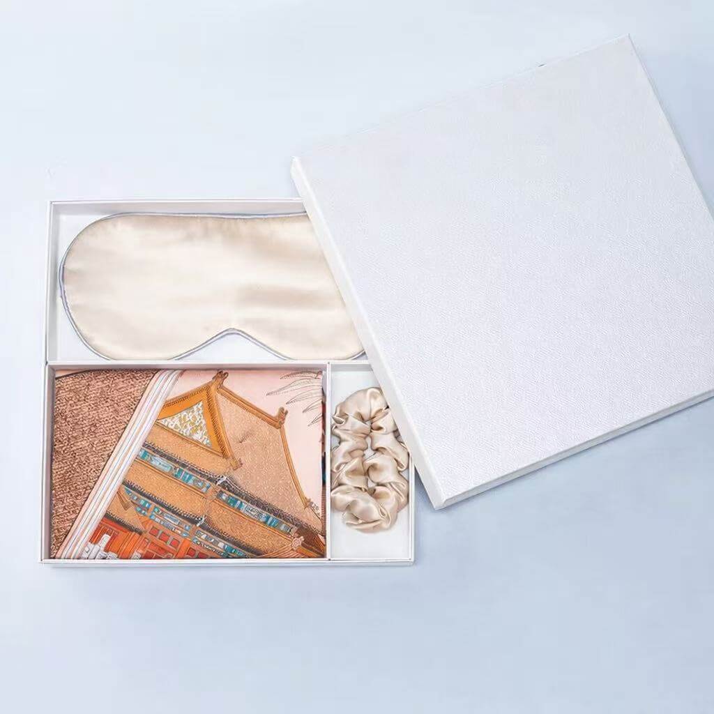 100% mulberry silk sleep mask scrunchie scarf gift set