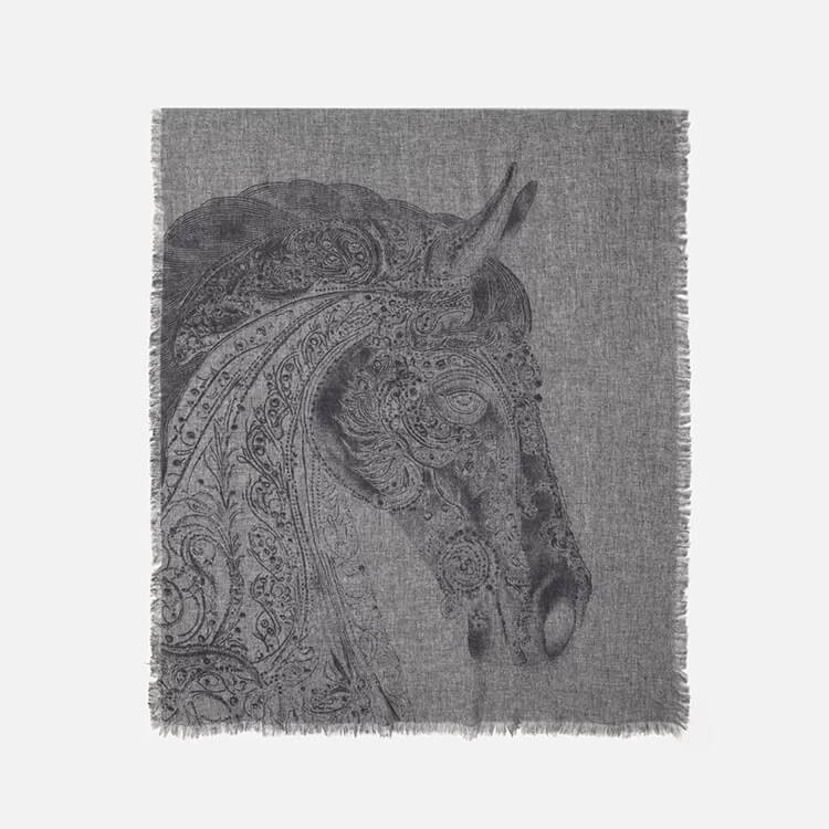 100 percent cashmere floral print scarf shawl in blue gray color