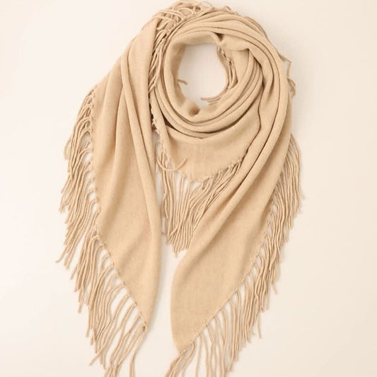 100 percent cashmere triangle knit shawl with fringe
