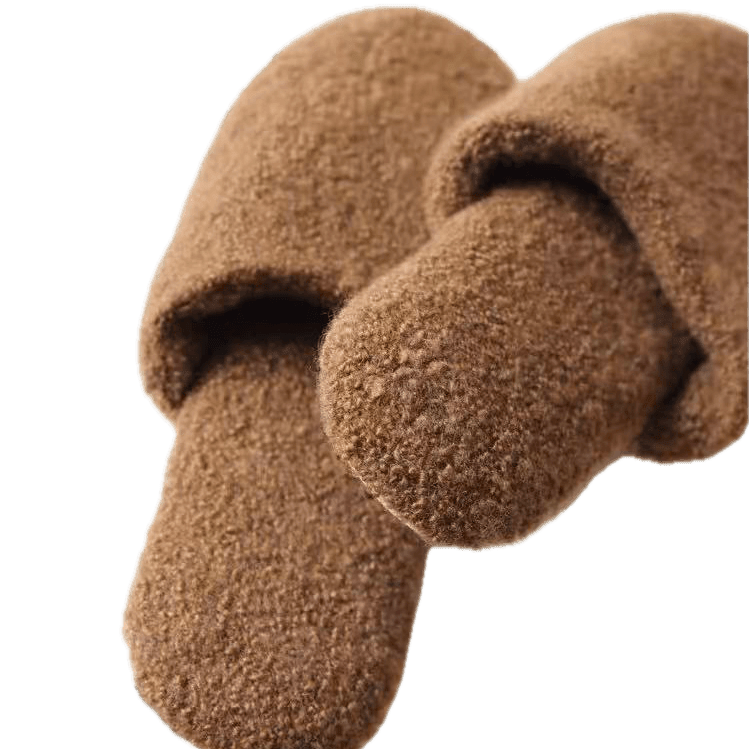 Women's luxury cashmere house slippers with plush bouclé texture for cozy indoor comfort