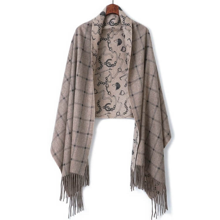 Reversible 100% Cashmere Scarf Wrap for women in brown color 