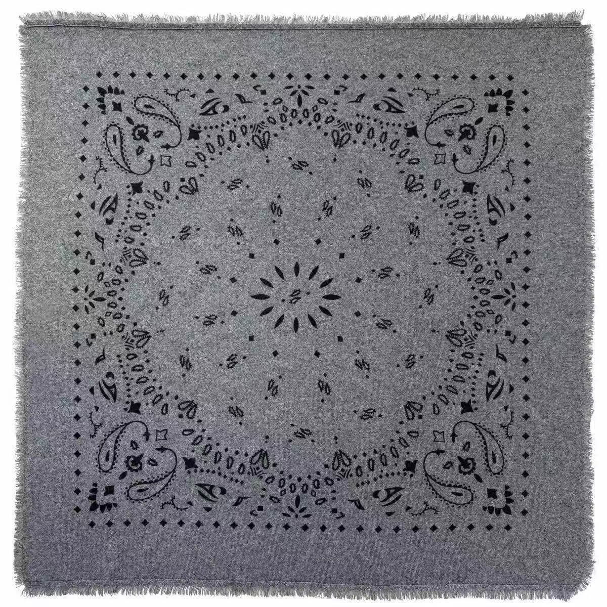 90x90 cm printed cashmere scarf folded as triangle bandana