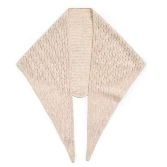 Beige 100% cashmere knit triangle scarf with openwork design