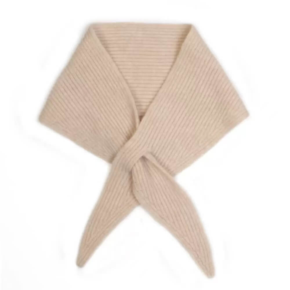 Beige 100% cashmere ribbed mini triangle scarf for women