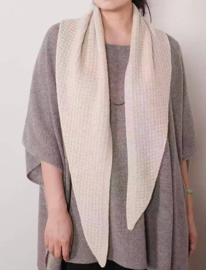 Beige cashmere triangle scarf with textured waffle knit design