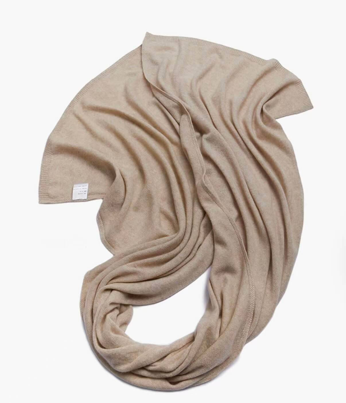 Beige women’s cashmere knit shawl, lightweight travel scarf