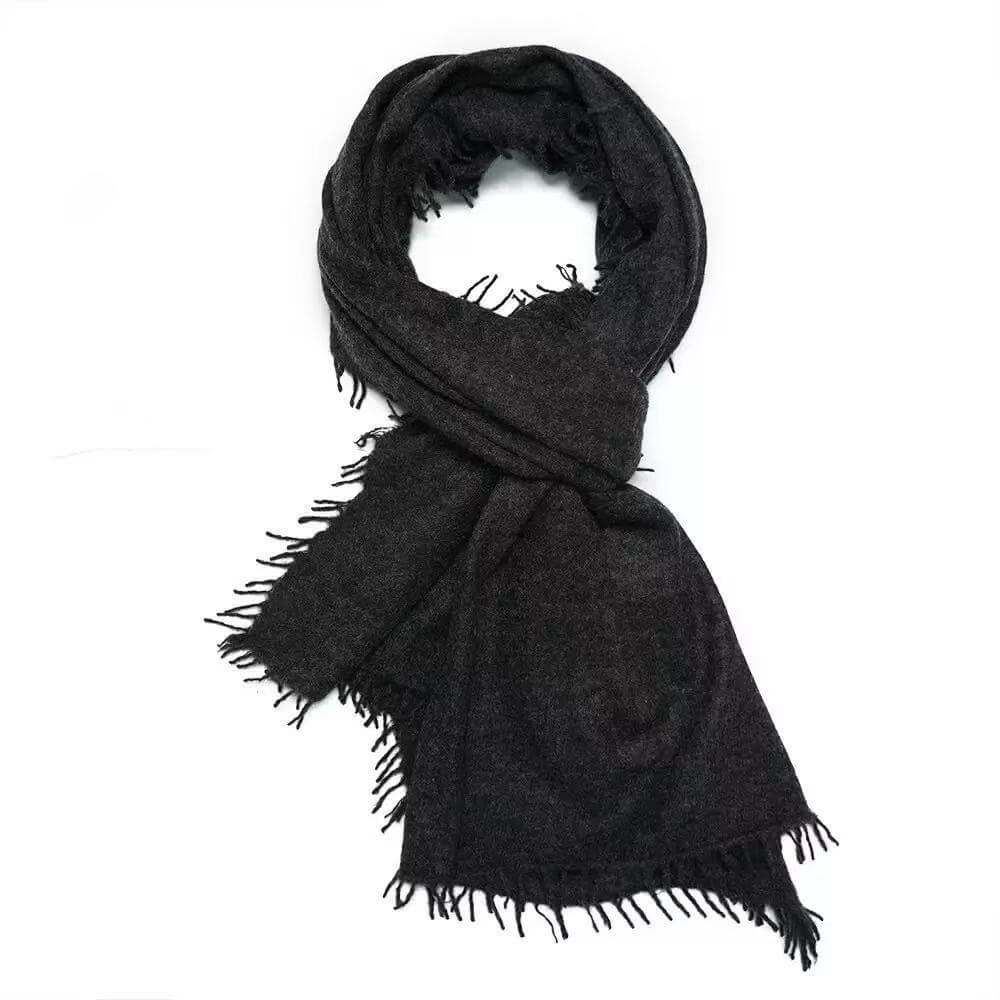 Black lightweight pure cashmere scarf in relaxed knit texture