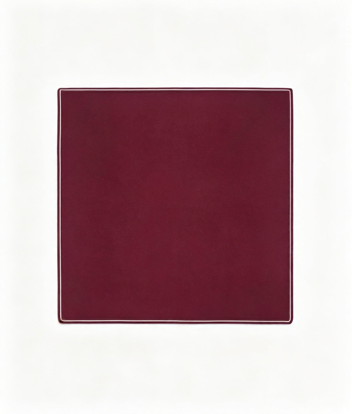 Burgundy 100% cashmere square scarf laid flat to showcase its full 70 x 70 cm shape and delicate border detailing.