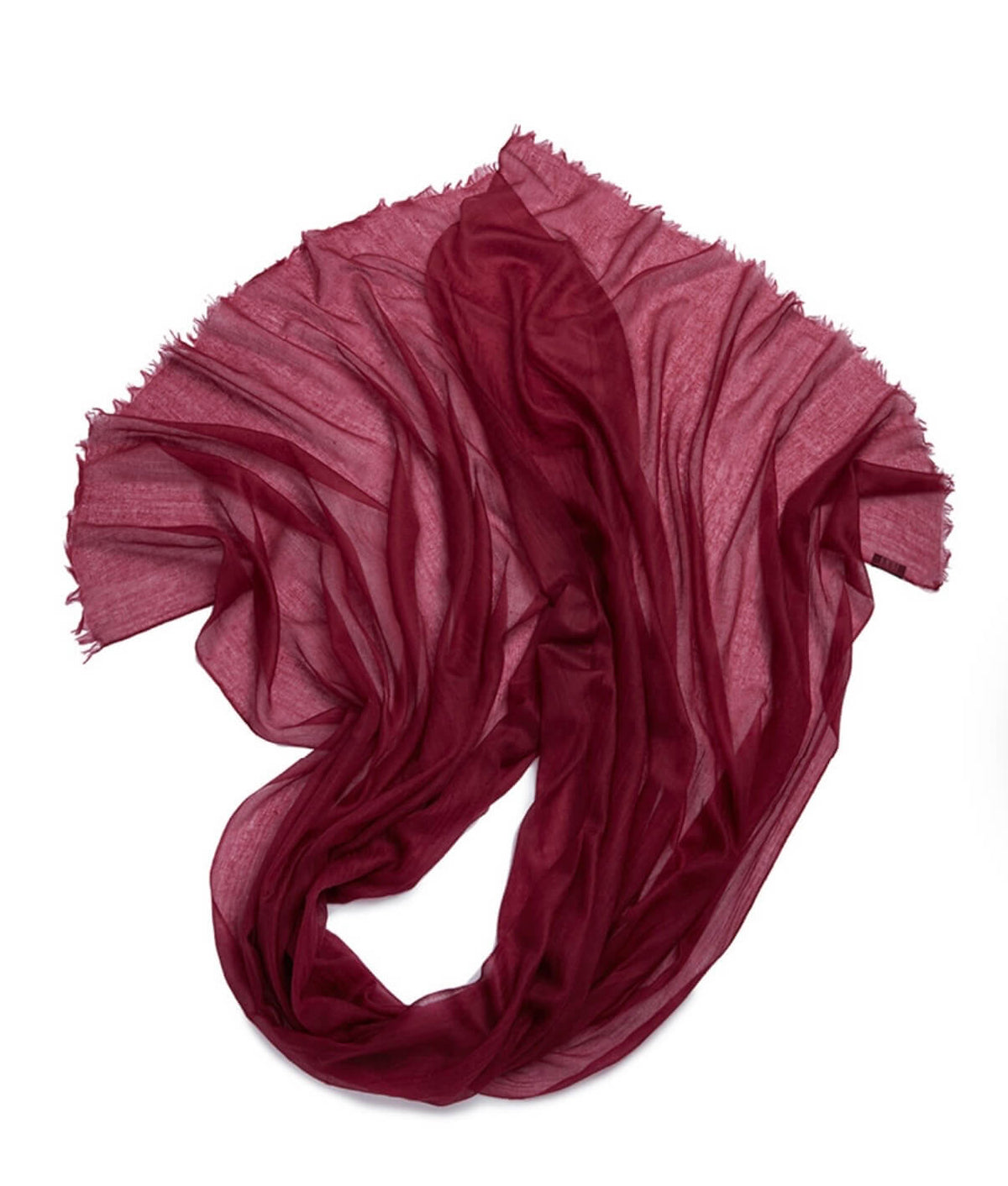 Burgundy featherweight cashmere scarf in a muted rose shade with soft folds