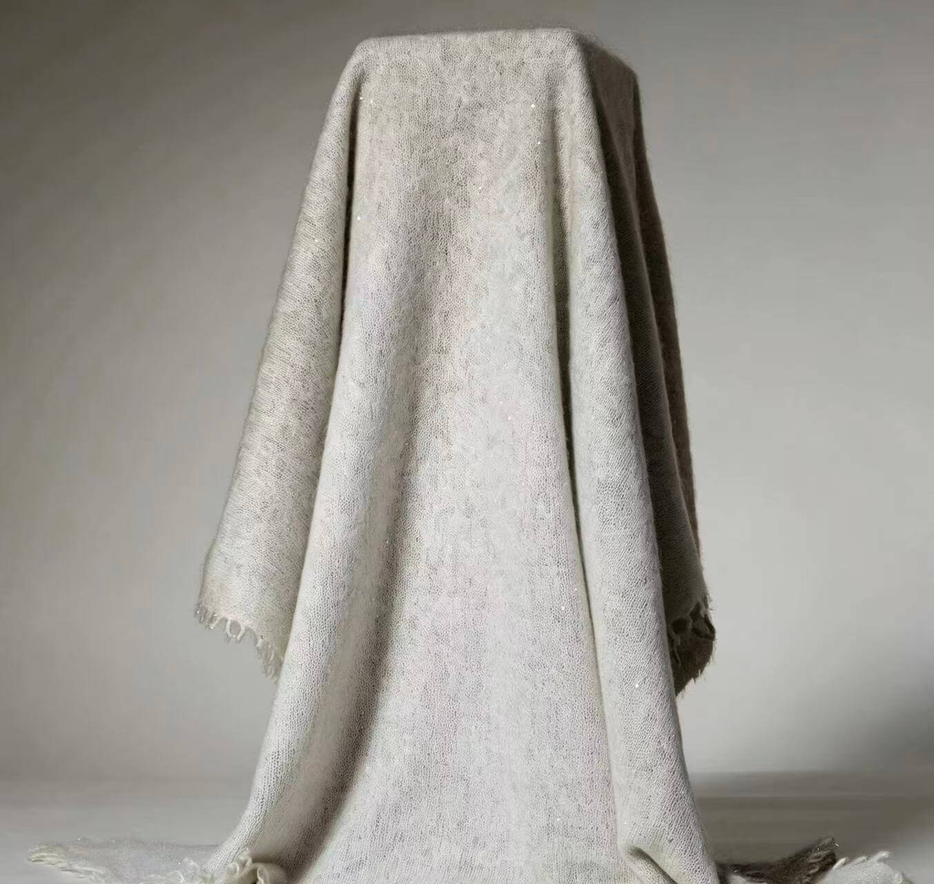 Camel to beige 100% cashmere ombré shawl with sequins