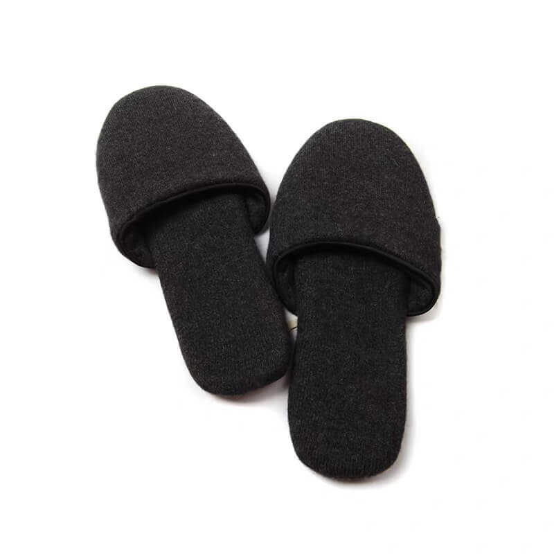 Charcoal gray luxury cashmere slippers with genuine leather sole for women