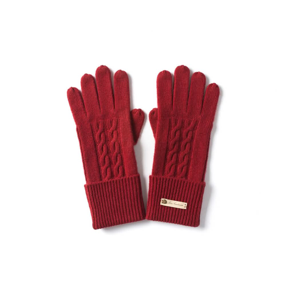 Women's Cable Cashmere Gloves in red