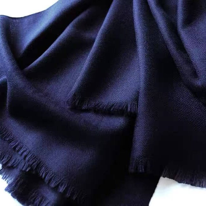 Deep navy blue 100% cashmere shawl with textured diamond weave