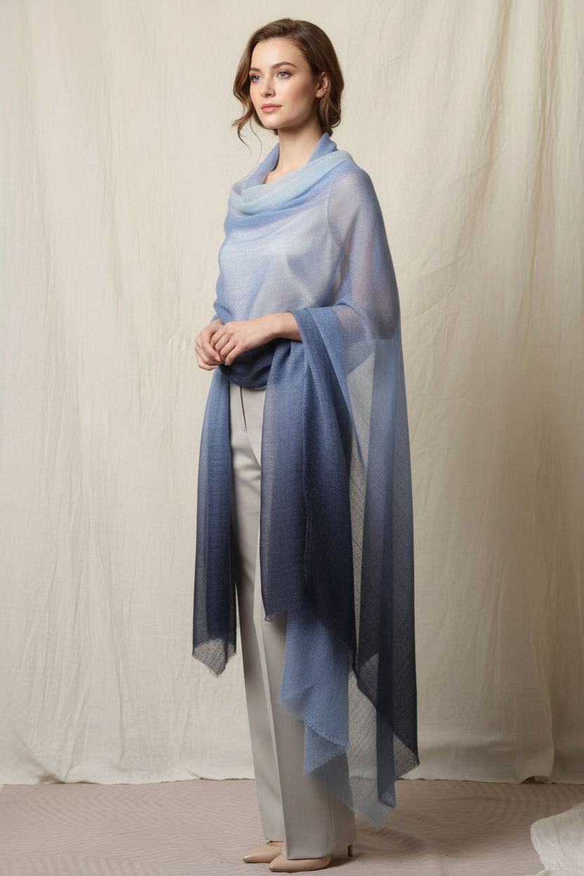 Elegant ombre cashmere shawl made from 100% pure cashmere, lightweight wrap for every season