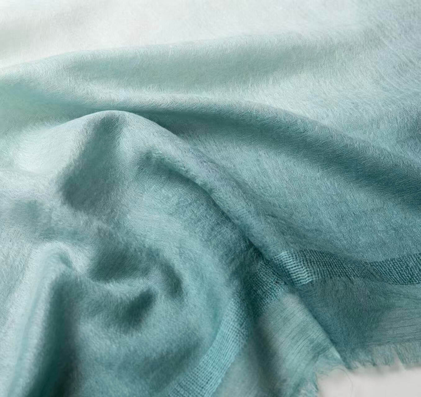 Elegant summer cashmere wrap for vacation and resort wear in green ombre tones