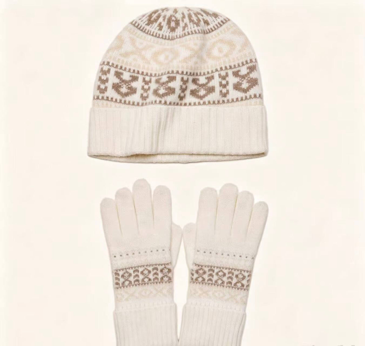 Fair Isle cashmere beanie and gloves gift set for women