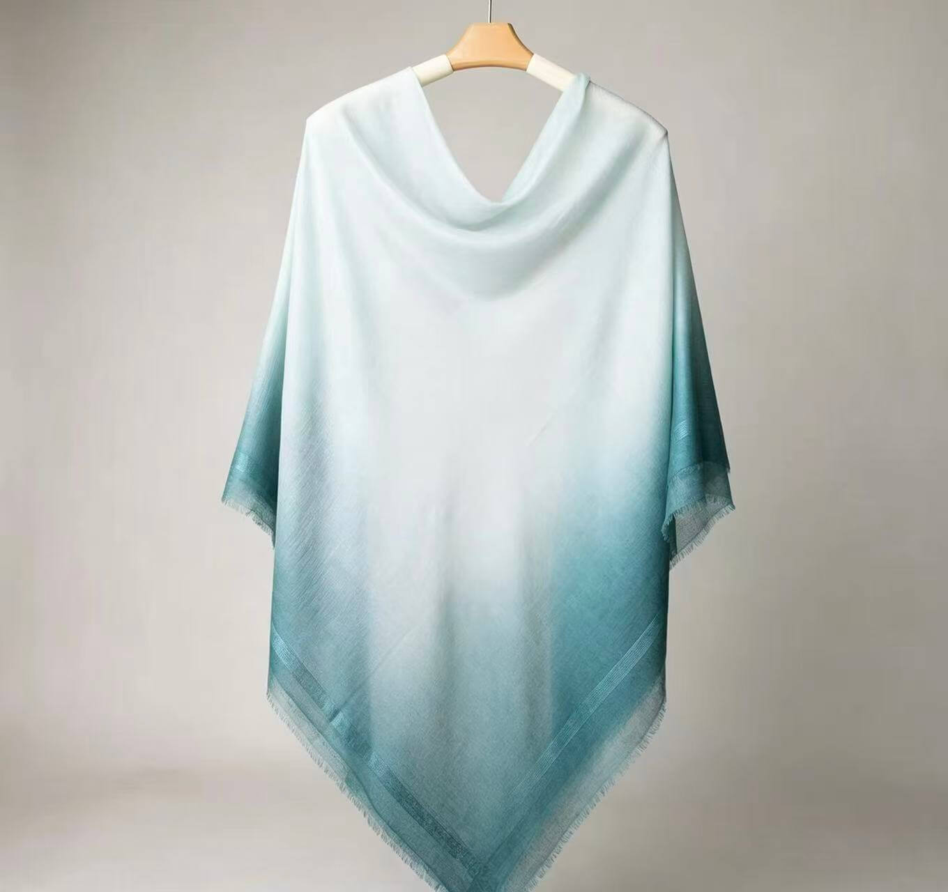 Featherlight cashmere square scarf in white and evergreen gradient design