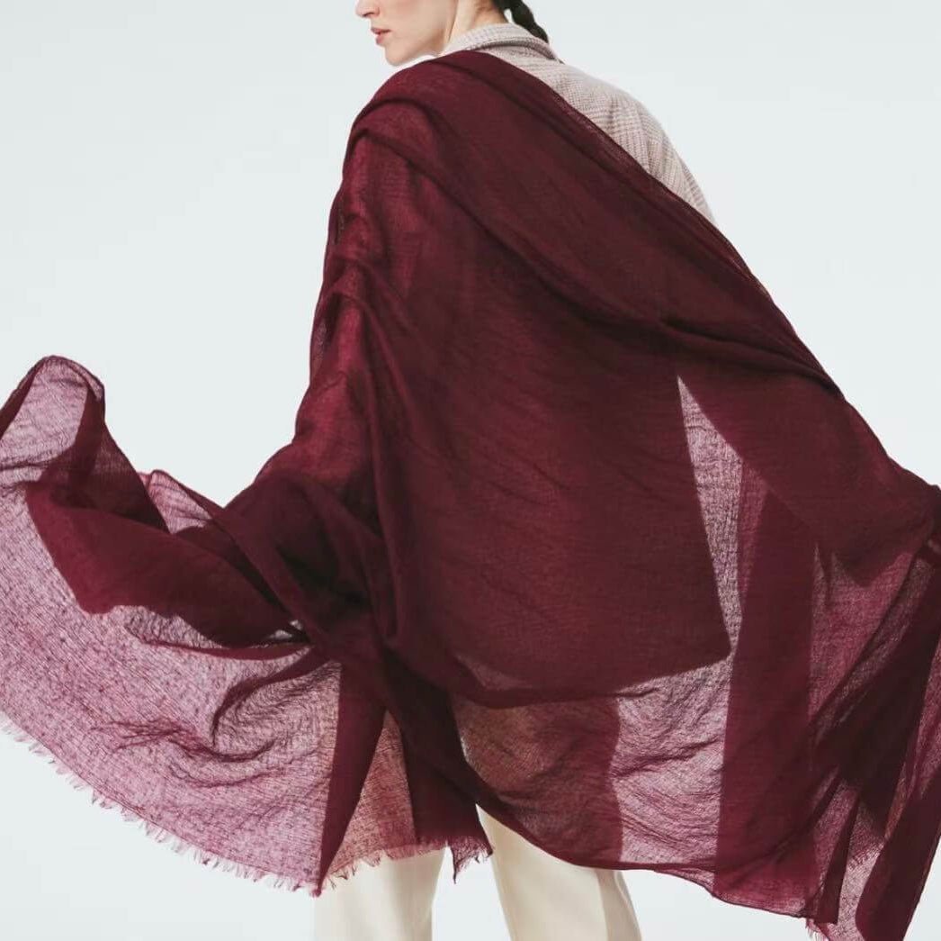Fine gauge featherweight cashmere scarf, luxury thin wrap for travel, city styling and evening wear