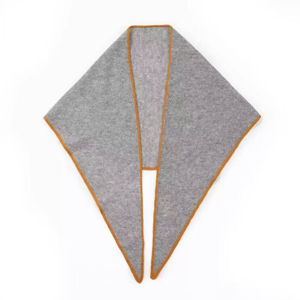 Gray cashmere triangle scarf with warm contrast border