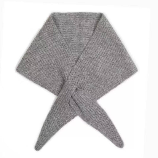 Grey and white cashmere ribbed triangle scarves in petite size