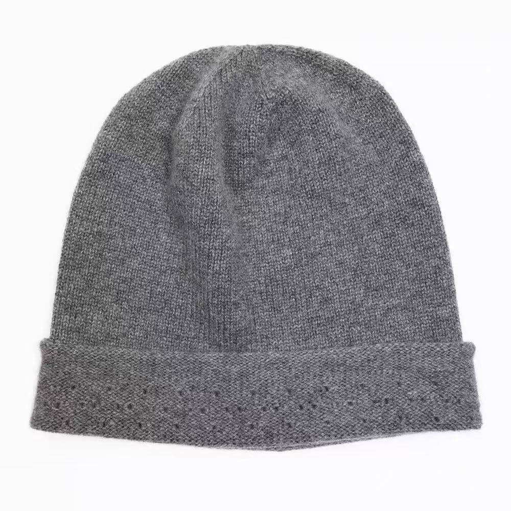 Grey pure cashmere beanie with soft rolled edge design