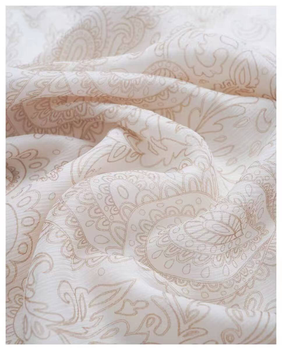 Ivory herringbone cashmere scarf with floral silk center detail