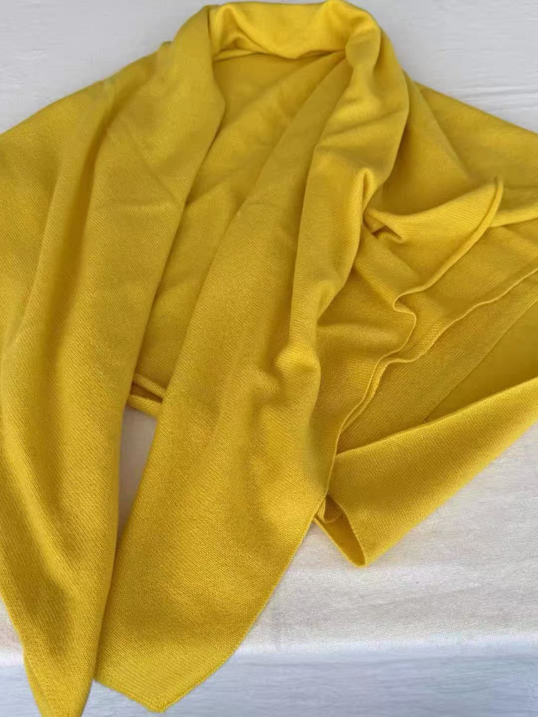 Large yellow cashmere shawl and lightweight travel blanket