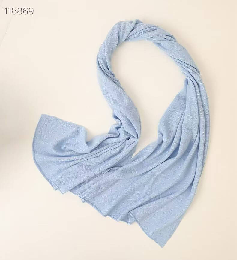 Light blue pure cashmere travel shawl, soft oversized wrap for women in fall and winter