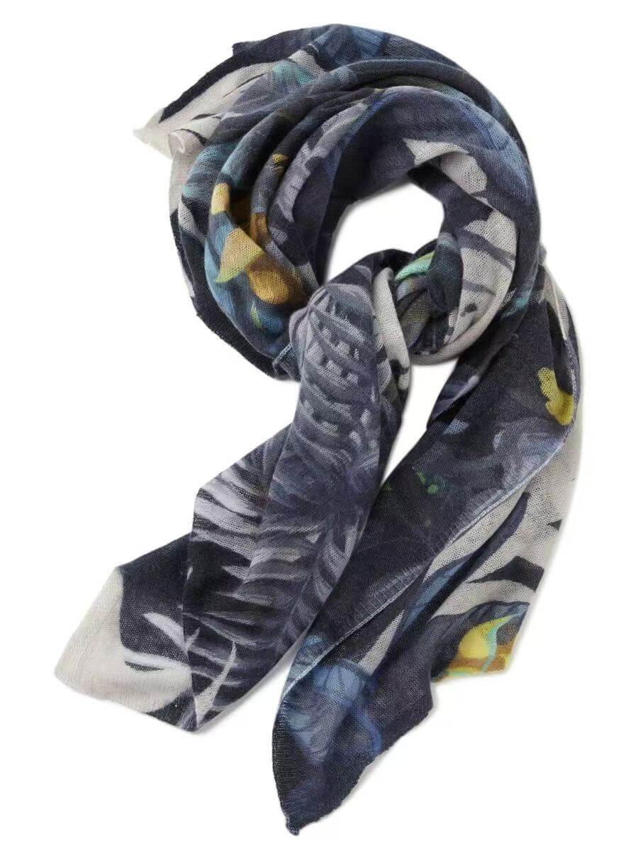 Lightweight 100% cashmere art print scarf 100 × 110 cm