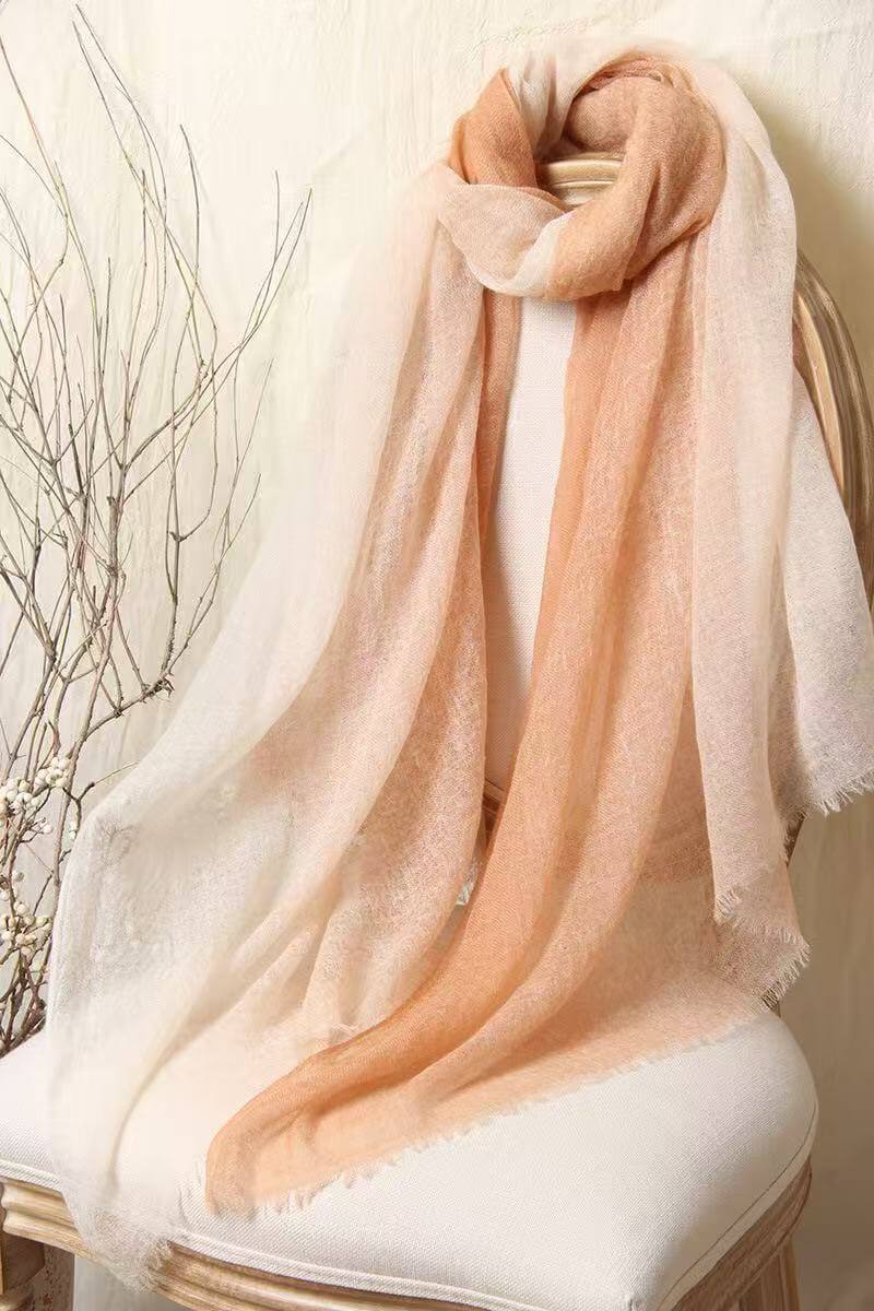 	Lightweight 100% cashmere travel scarf, oversized gradient shawl for flights and vacations