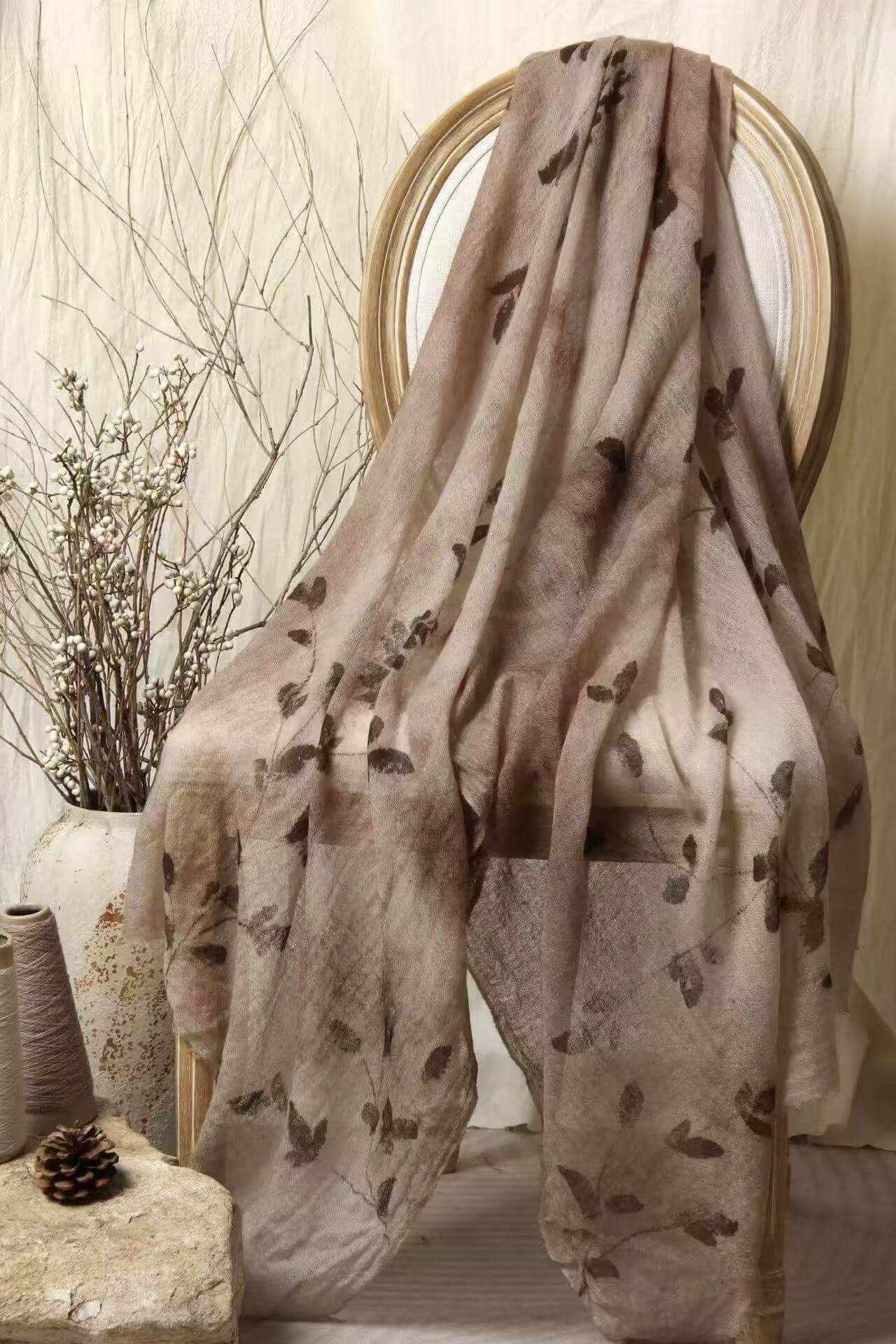  Lightweight Hand-Painted Cashmere Shawl Wrap  in brown