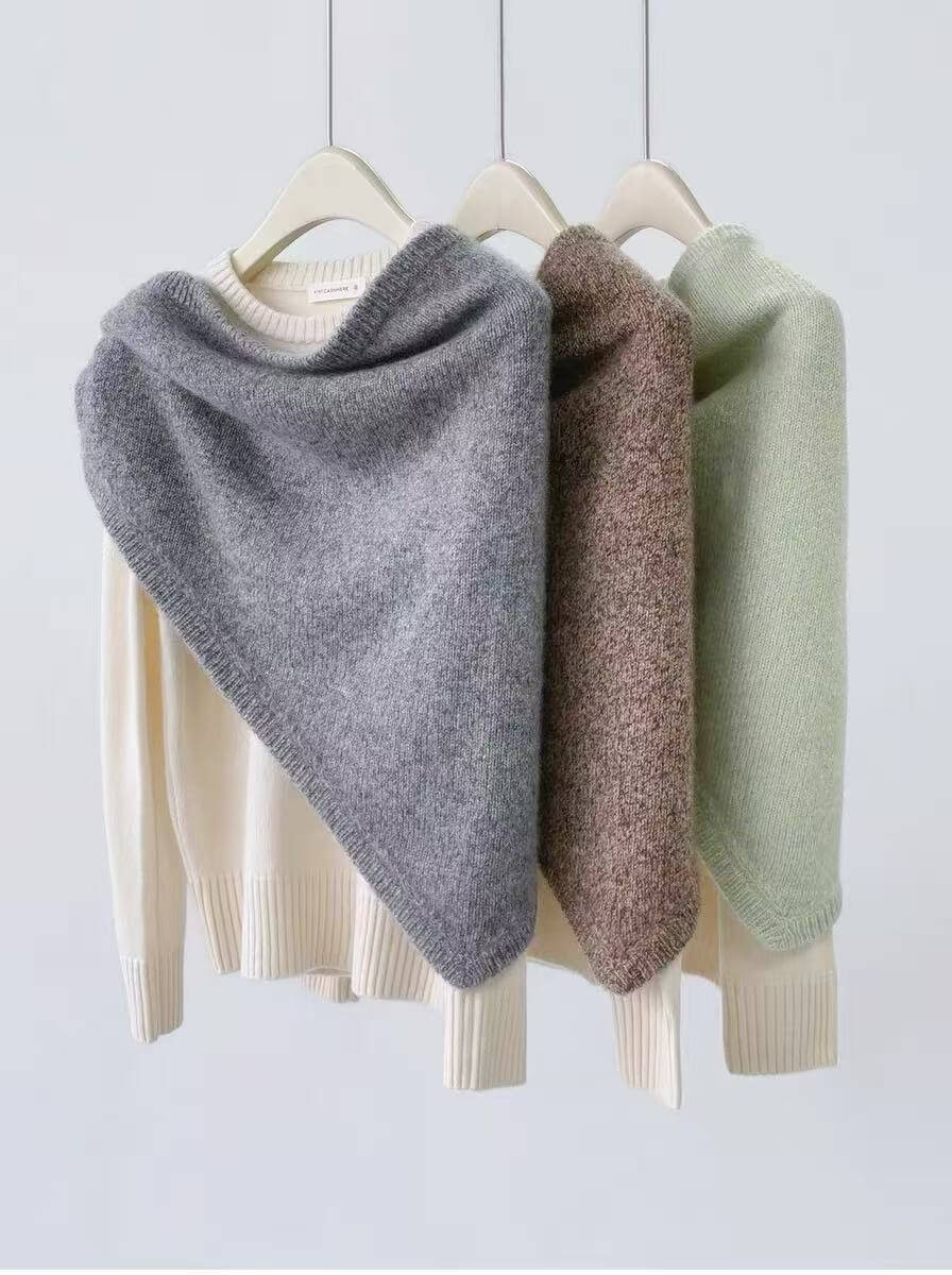 75% cashmere 25% silk triangle neck scarf, premium knit wrap for elegant everyday styling