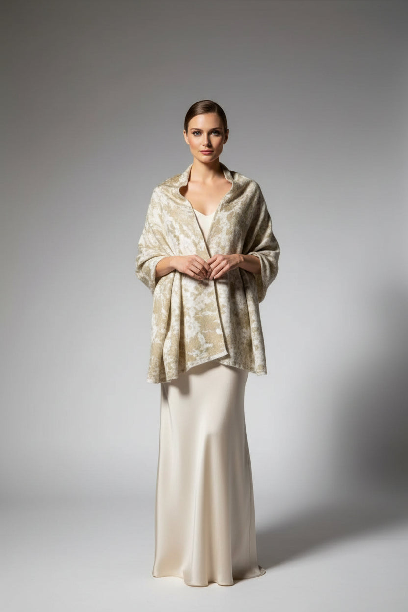 	Lightweight white floral cashmere shawl wrap for women in spring summer