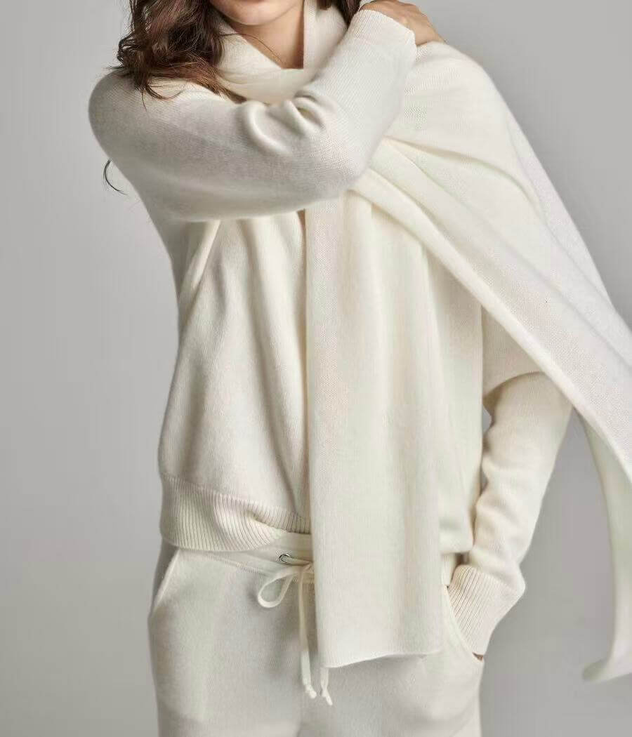 Luxury 100% Cashmere Scarf for Women, Classic Solid Knit Wrap in Black 180x60cm