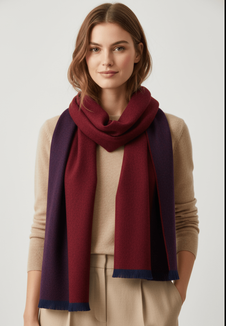 Women's 100% pure cashmere reversible two-tone scarf, luxury oversized wrap crafted from premium Inner Mongolian cashmere