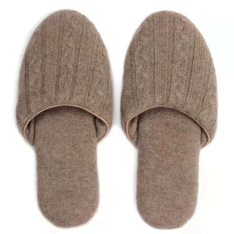 Women's knitted 100% cashmere slippers for home and travel