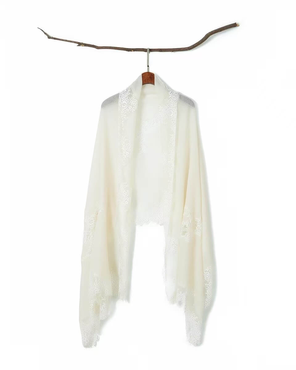 Luxury Grade-A Inner Mongolian cashmere wedding wrap in ivory cream for brides and special occasions