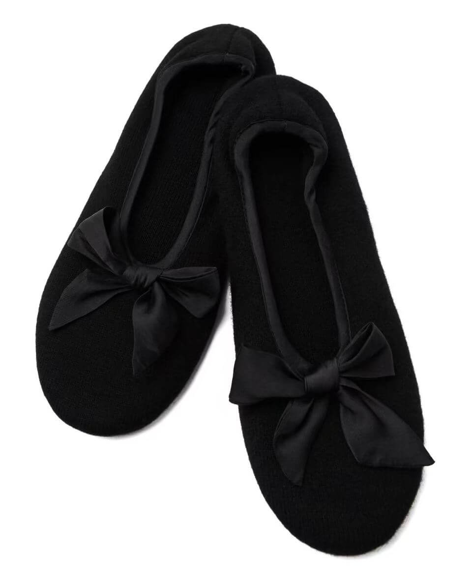 Luxury Women's 100% Cashmere House Slippers in Black – Warm Lightweight Indoor Ballet Flats for Winter Travel