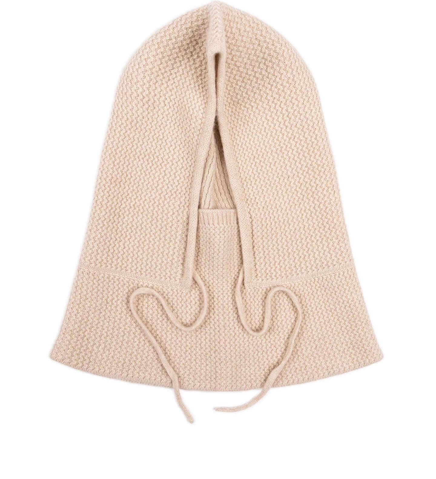Luxury cashmere balaclava wave-pattern knit detail in oatmeal | integrated chin warmer | Vinci Cashmere