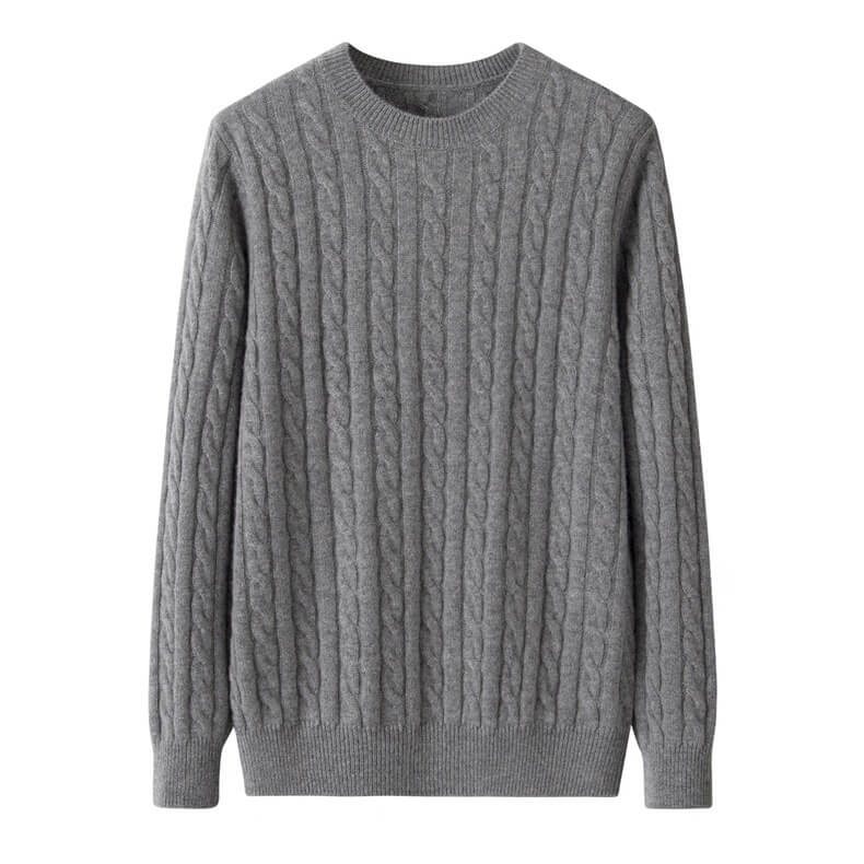 Gray cable knit sweater Men’s 100% Cashmere Sweater Grey men’s cashmere crewneck full-body cable