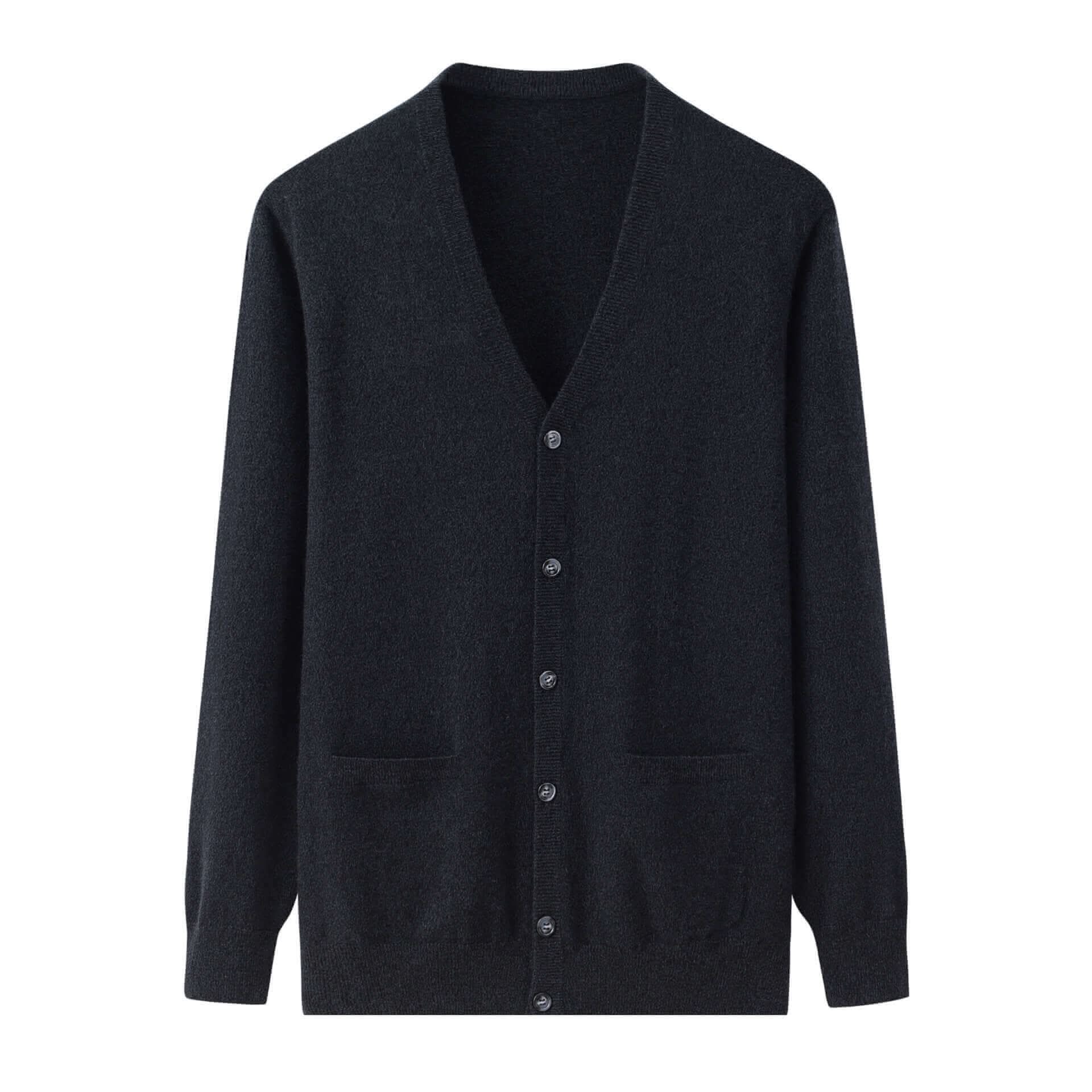 Men’s relaxed-fit cashmere cardigan sleeve ribbing in charcoal grey