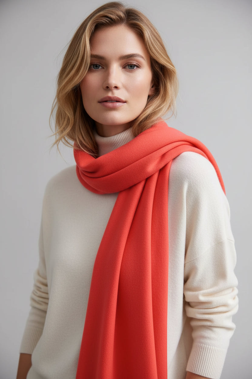 Orange red pure cashmere scarf for fall and winter outfits