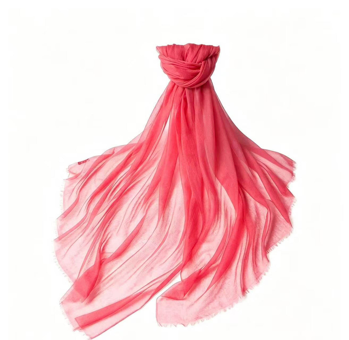 Luxury women's 100% cashmere featherweight scarf in vibrant watermelon red