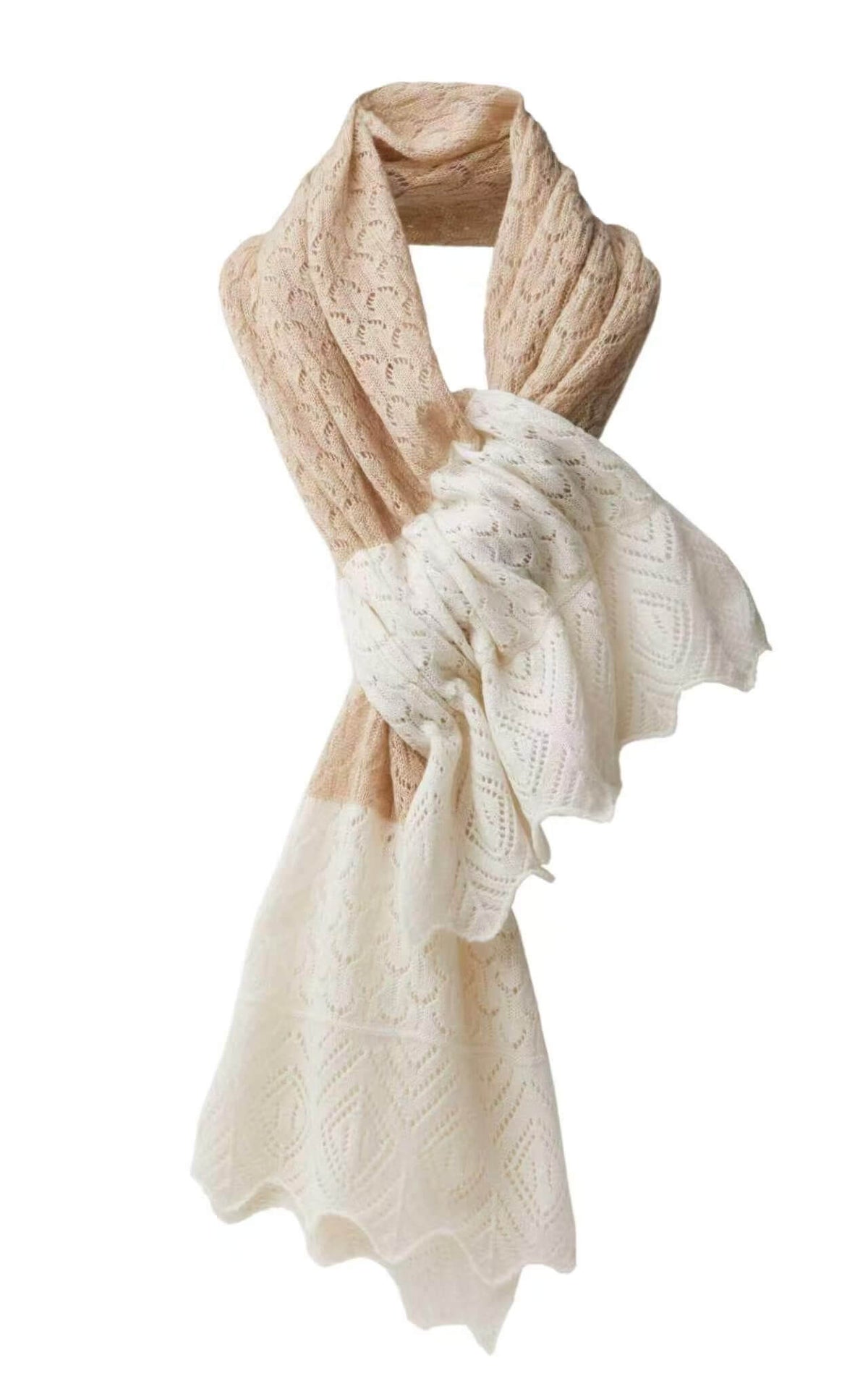 Luxury women's 100% cashmere small scarf in camel and ivory