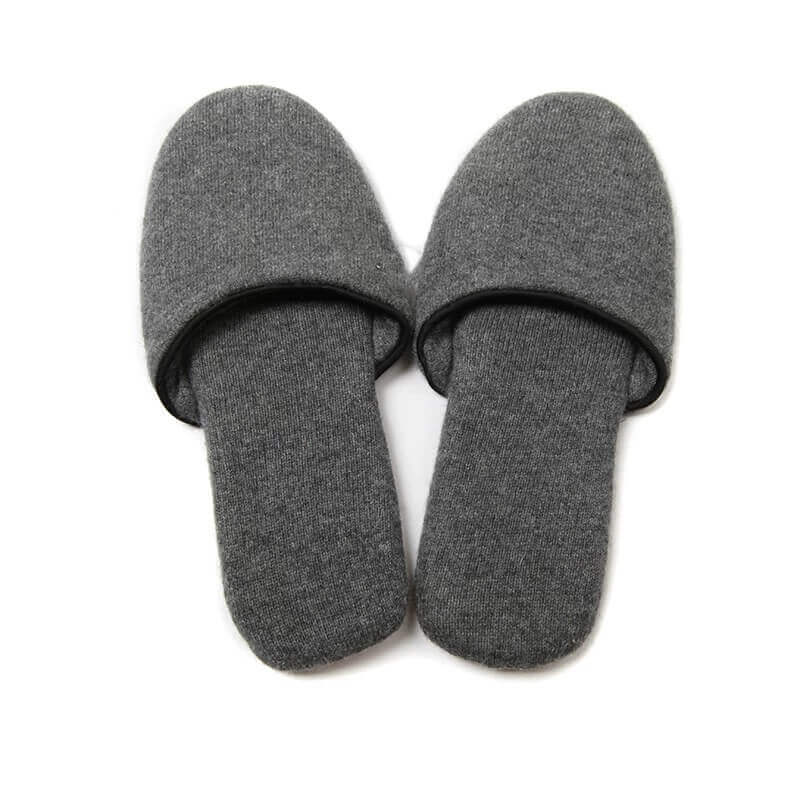 Luxury women's cashmere house slippers made from 100% pure Inner Mongolian cashmere with genuine leather sole