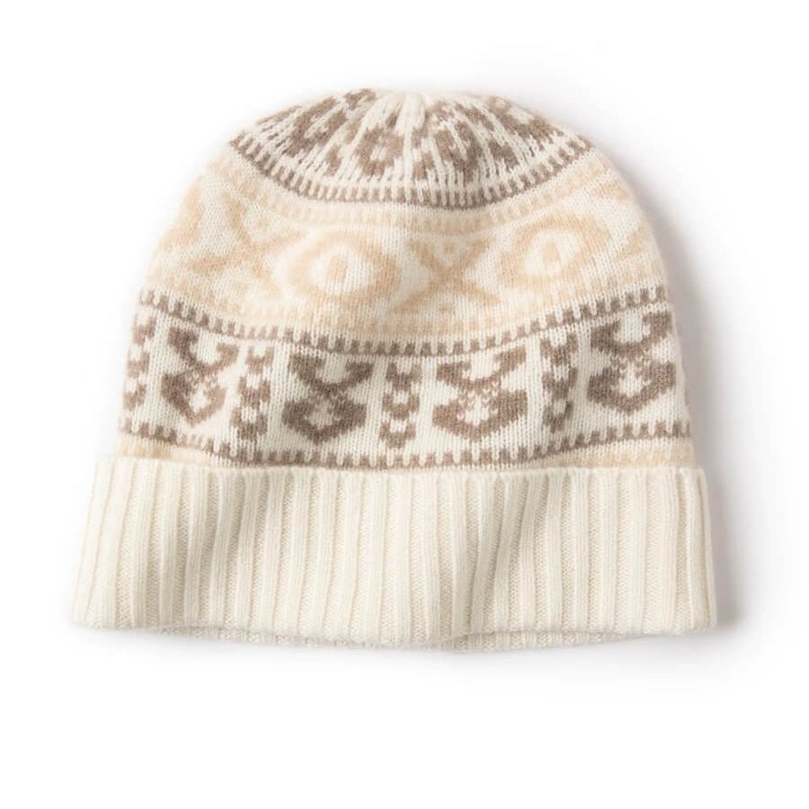 Neutral ivory and beige cashmere winter hat and gloves set