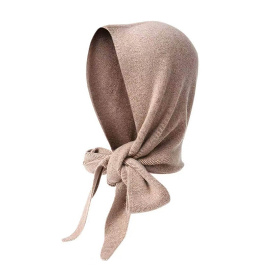 	Oatmeal beige 100% cashmere hooded triangle scarf for women